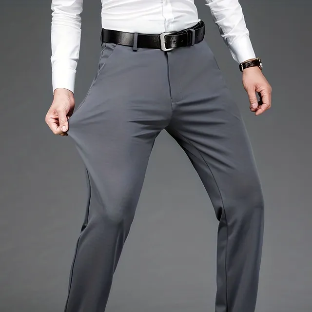 Men's classic formal trousers with a slight stretch in a monochrome design, ideal for spring/summer