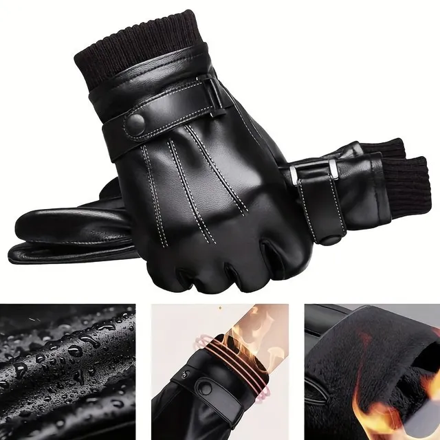 Men's warm waterproof faux leather gloves