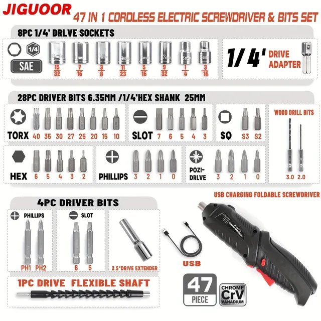 Electric Screwdriver, Wireless Screwdriver Na Bity, Rechargeable, 3.6V Li-ion 3,5N·m Max Torque Electric Rotary Screwdriver Na Bity Pro Projects DIY
