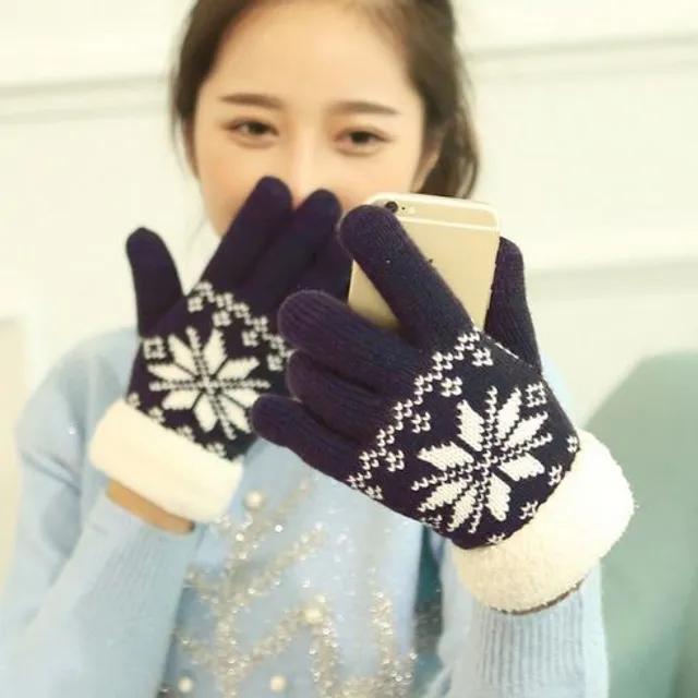 Ladies winter gloves with snowflake - 4 colours