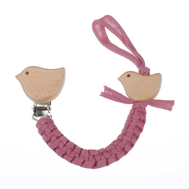 Wooden pacifier clip in the shape of a bird