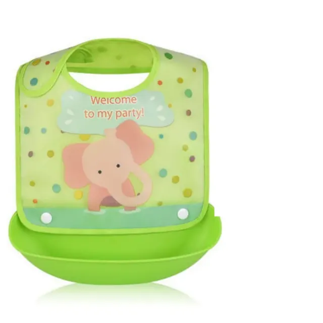 Silicone bib with pocket and cartoon motive for boys and girls