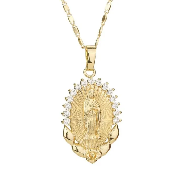 Zircon necklace with pendant of Virgin Mary