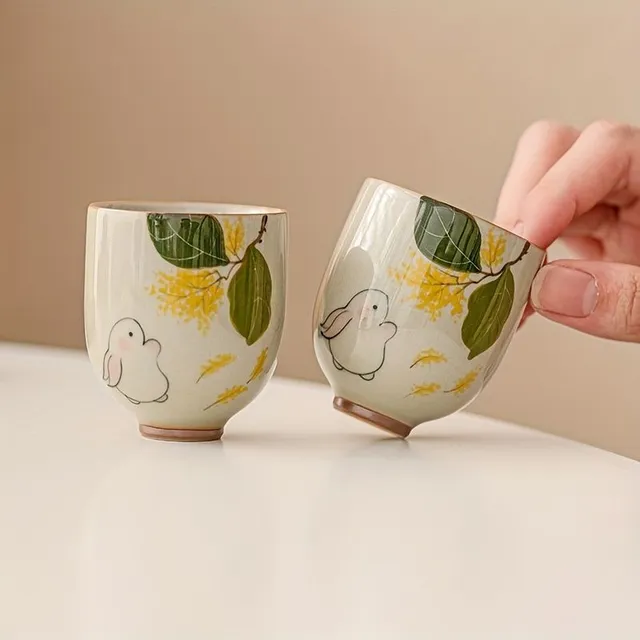 Elegant ceramic tea cup with theme rabbit - Handmade cup in rustic style, ideal for enjoying delicious tea