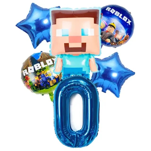 Stylish set of birthday balloons in the performance of popular characters from Minecraft