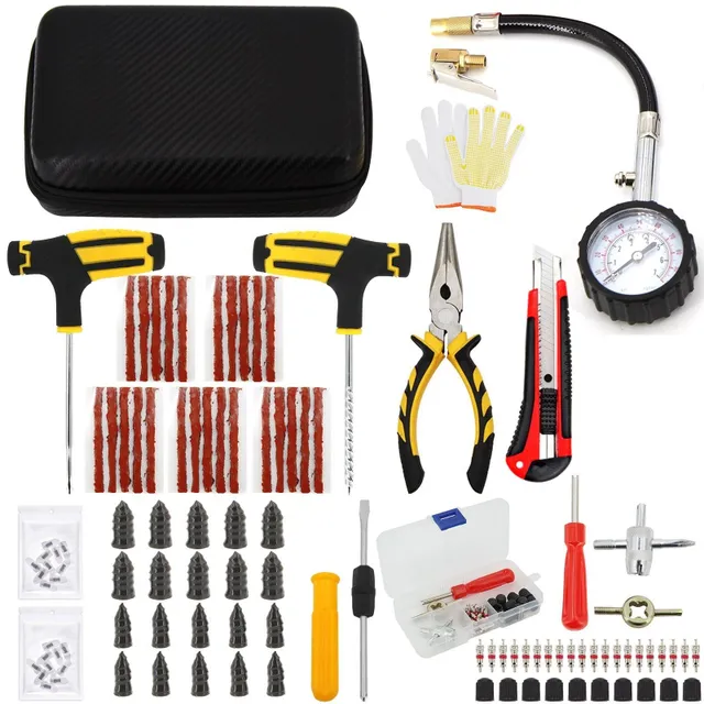 Set de unelte pentru repararea anvelopelor Auto Bike Puncture Plug Garage Needle Nose Pliers Vacuum Film Nail Screws cu husă de depozitare