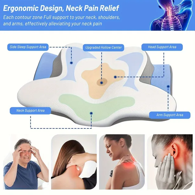 Ergonomic memory foam pillow with removable cover