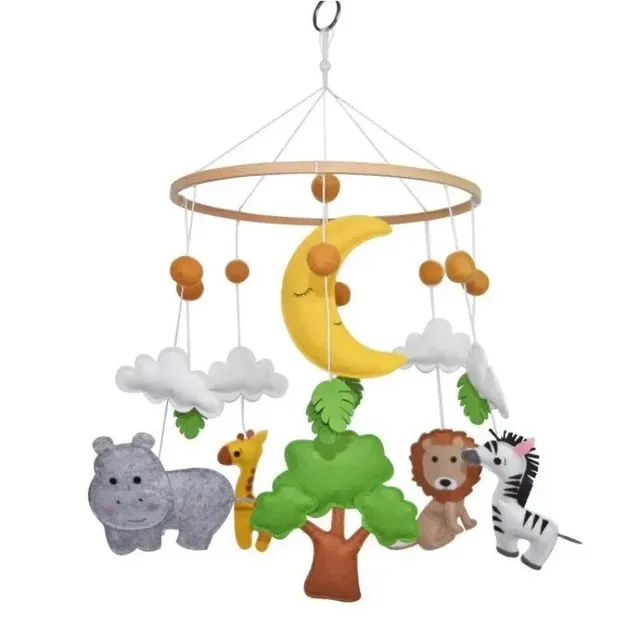 Wooden children's rattle with soft felt motif teddy bear, cloud, stars and moons