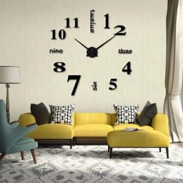 Modern 3D wall clock black-4 40-60cm