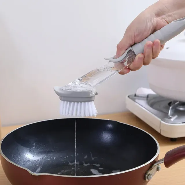 Kuchyňa čistenie štetka s umývacou špongiou 2 v 1 s dlhou rukoväťou na umývanie riadu
