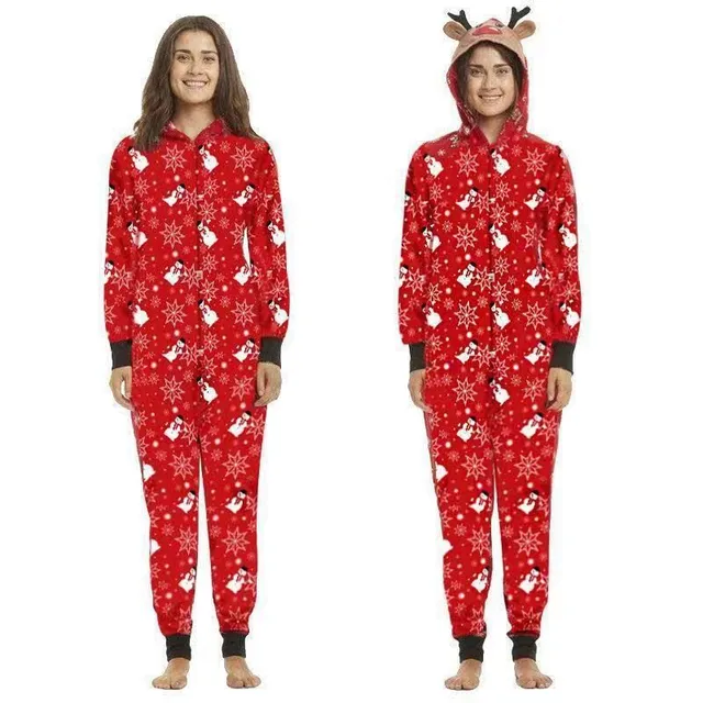 Pijamale de Crăciun tip overall pentru întreaga familie - roșii