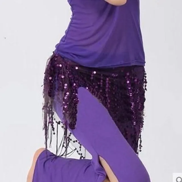 Abdominal dance scarf with fringes and sequins