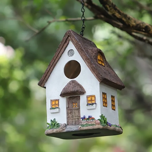 Rustic hanging house for birds for outdoor garden