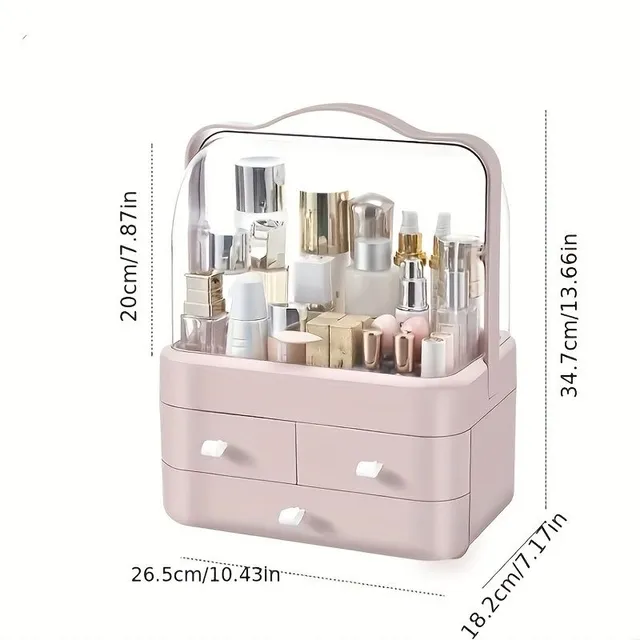 Luxusní kosmetický box 1ks - Průhledný kryt, ochrana proti prachu, organizér na líčidla, kosmetické potřeby a doplňky