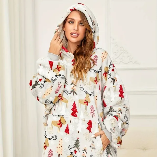 Pătură purtabilă oversized cu buzunare gigantice, hanorac moale de pluș cu glugă, loungewear și lenjerie de noapte pentru femei