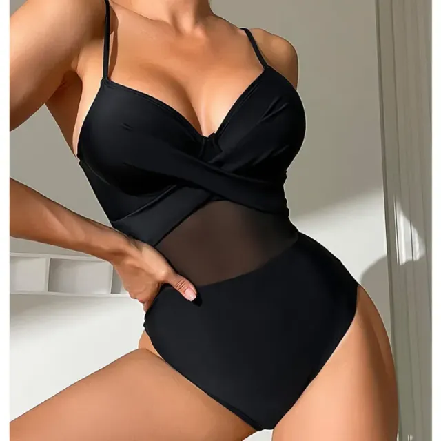 Summer sexy black single-piece swimsuit with push-up effect for women