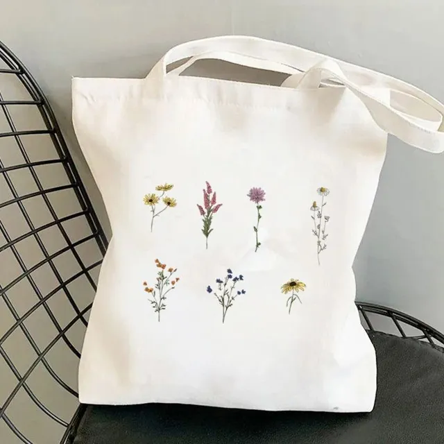 Luxusní plátěná taška v trendy bílé barvě s veselým jarním potiskem - více variant Bevan