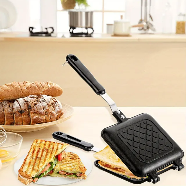 Double-sided non-stick sandwich maker 3v1 (14.99 x 13.49 cm) - Gas stove, panini, waffles