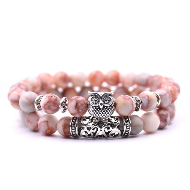 Bracelet with owl made of lava stones