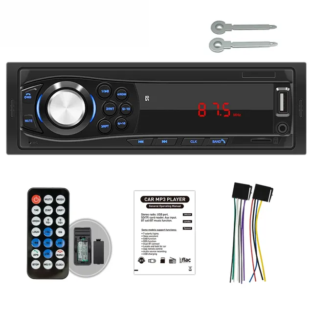 Stereo car radio with Bluetooth connection, AUX, USB, microSD reader - 1DIN connection