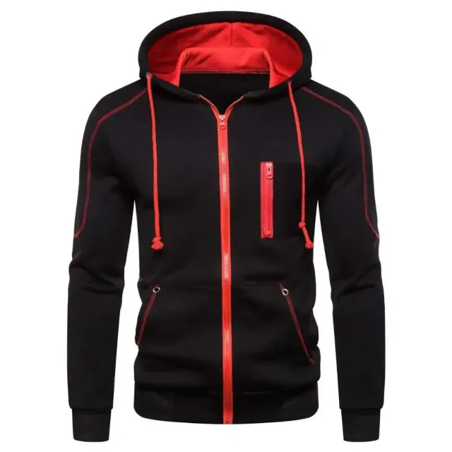 Men's modern sweatshirt with hood, zipper, long sleeve and colorful patterns