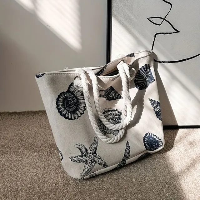 Summer canvas bag with shells, ideal for your holiday