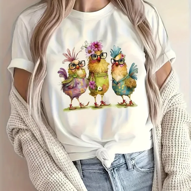 Women's T-shirt with chicken printing