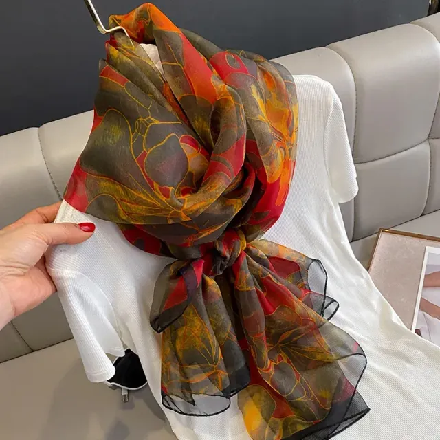 Silk scarf for women with luxury print, long and in many colour variations