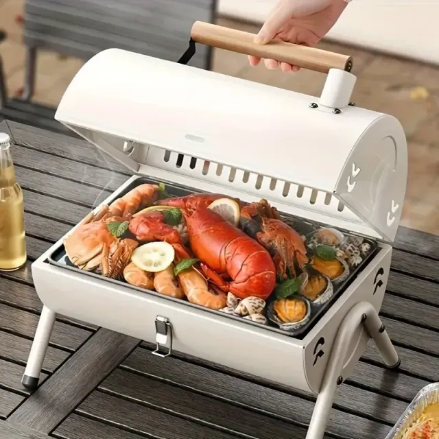 Portable non-smoking stainless steel charcoal grill with valve and handle - outdoor and indoor grill for picnic and camping