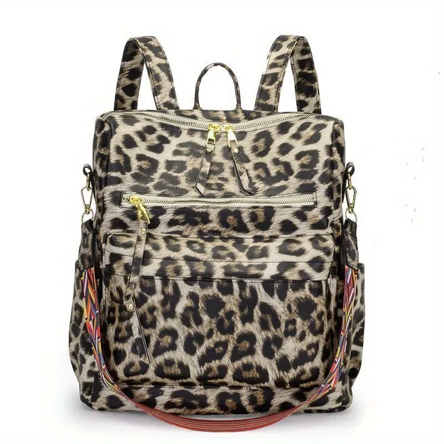 Rucsac-geantă pentru femei 2 în 1 cu model leopard, ideal pentru călătorii și școală