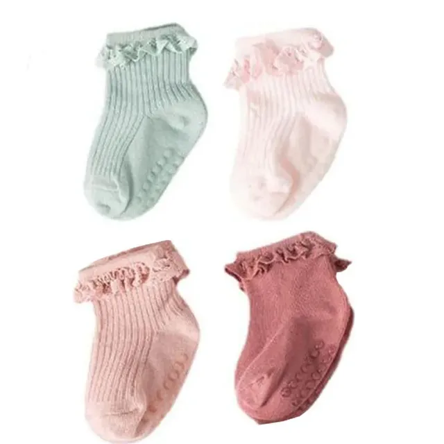 Baby cotton anti-slip socks in autumn and winter with baby and toddler ruffles, 4 pairs