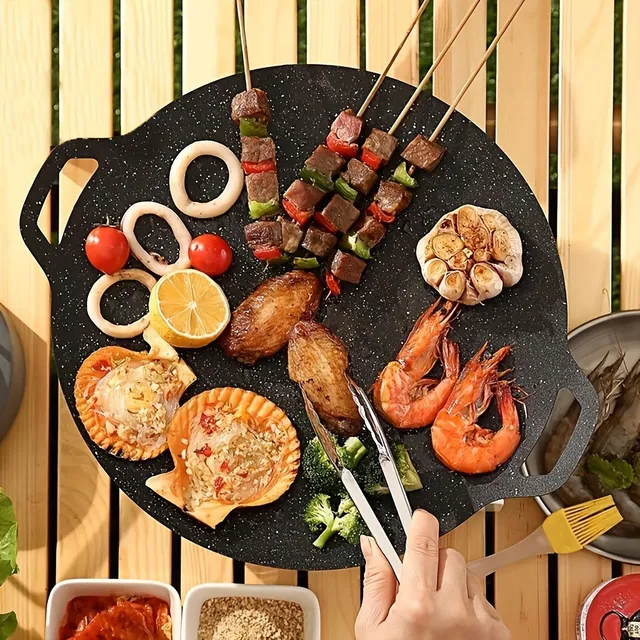 Grătar portabil în stil coreean, tigaie rotundă pentru BBQ pentru camping și acasă