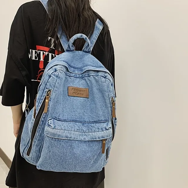 Bag with letter patches and denim design