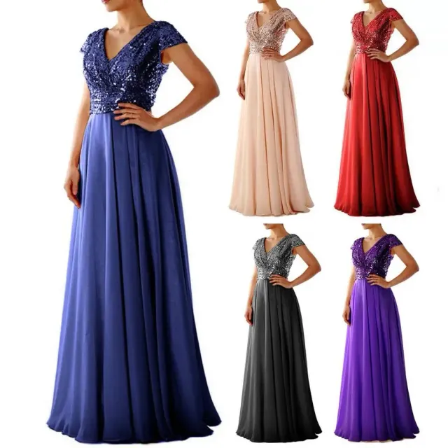 Women's fashionable maxi dress with v-neck, sequins and chiffon for prom