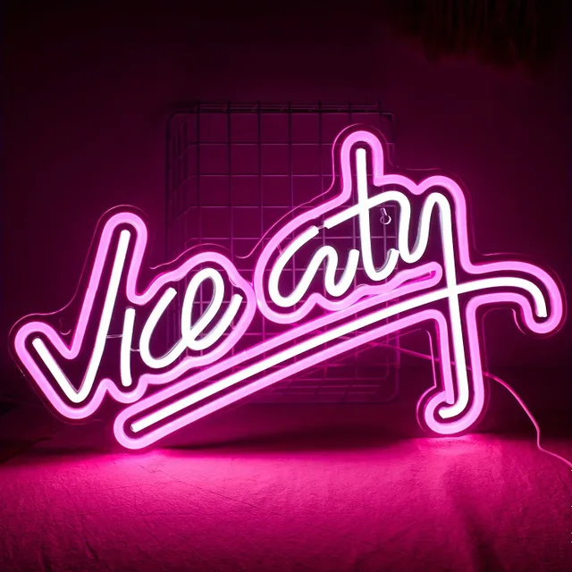 1pcs Vice City Pink Neon Inscription, LED Neon Lights Vice City Inscription In Bedroom, Letters Gaming Room With Power From USB Neon Light, Internal Home Pasage Shop Wall Hinged Lamps, On Christmas Valentine's Day New Year Decor