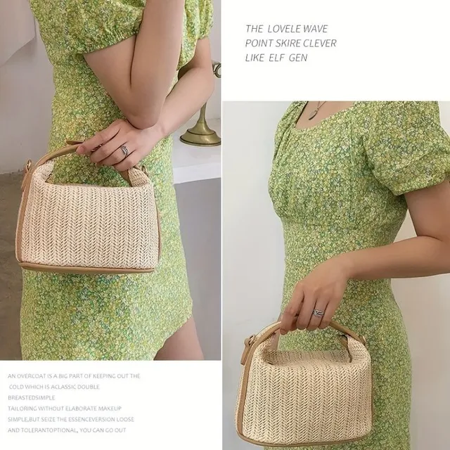 Straw knitted purse bag - fashionable crossbody purse, portable beach bag for holidays