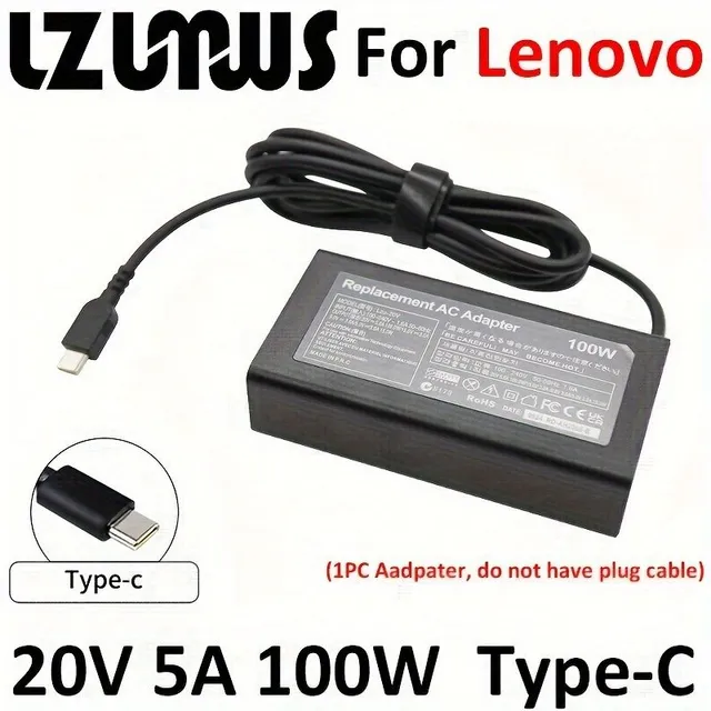 100W 20V 5A Type-C USB-C Power Adapter Charging Cable for Lenovo Idea Pad5 Pro16 ADL100YLC3A AC/DC Adapter ADL100YDC3A SA11D52396 ADL100YCC3A ADL100YAC3A (without Cable)