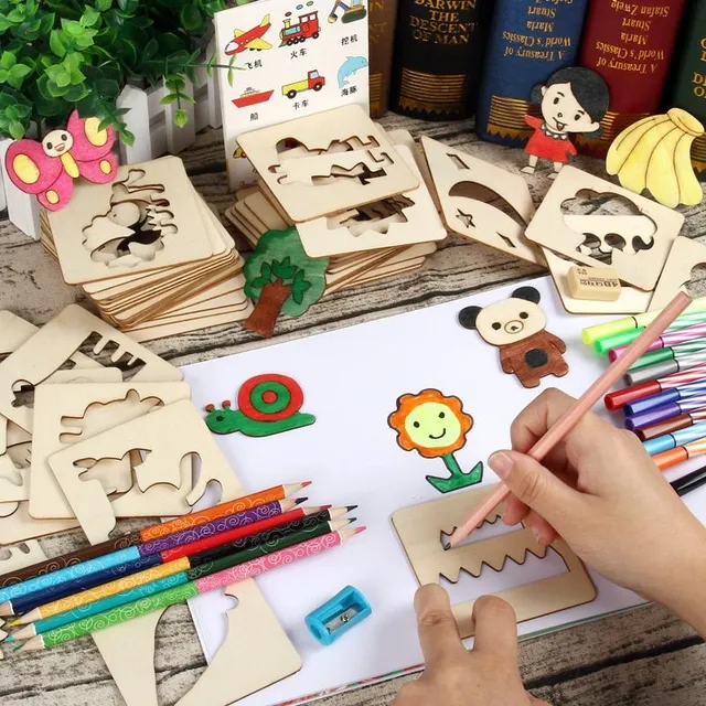 Children's wooden drawing templates - 20 pcs