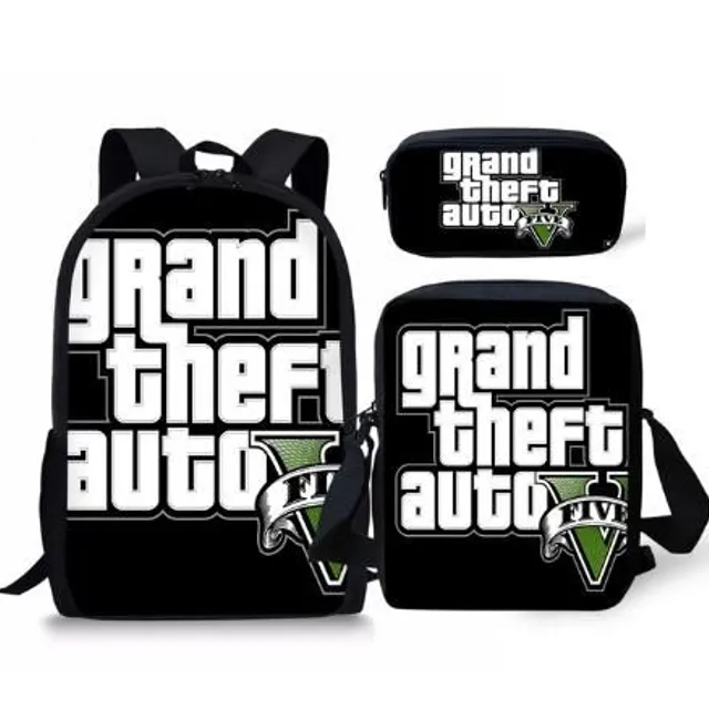3ks/set školních tašek a penál s parádním potiskem Grand Theft Auto picture-color-5