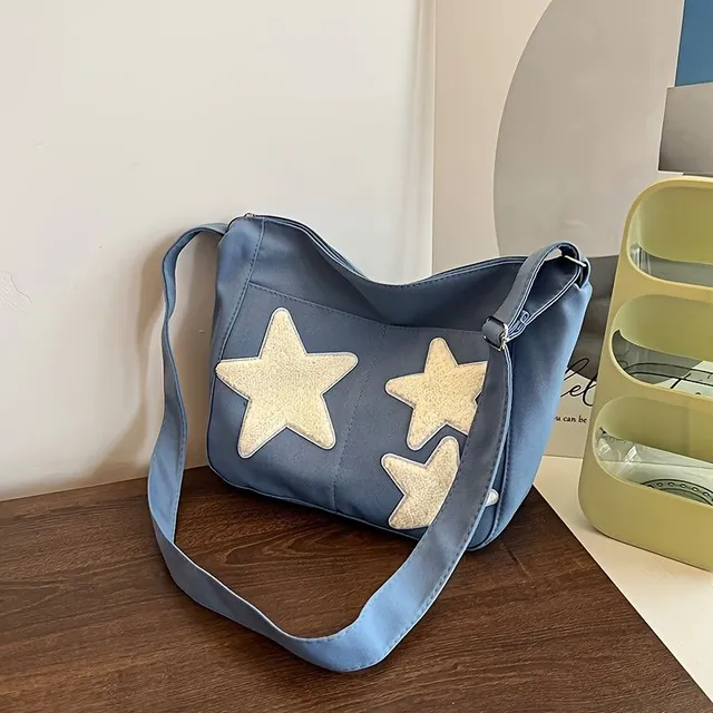 Trendy crossbody kabelka z plátna s hviezdou pentagram pre dievčatá - veľká kapacita