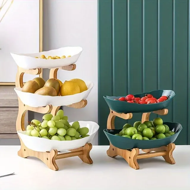 2/3 Floor creative fruit rack made of durable plastic with wooden stand