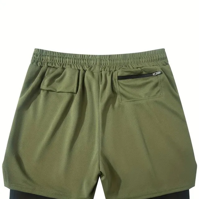 2v1 sports shorts with camouflage pattern and breathable lining