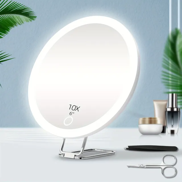 Miroir de maquillage de voyage rechargeable avec éclairage LED et grossissement - miroir de poche