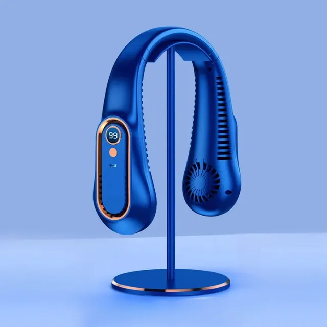 Portable flip-flop-free neck fan with digital display and USB charging