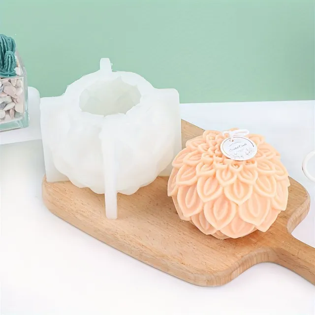 Silicone candle form in the shape of a flower ball for making