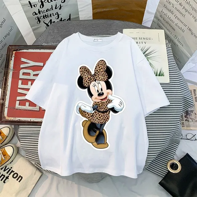 Tricou pentru femei cu mâneci scurte și imprimeu drăguț Minnie