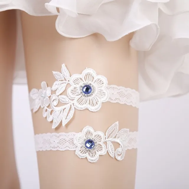 Wedding lace suspenders with flower decors 5501 One Size