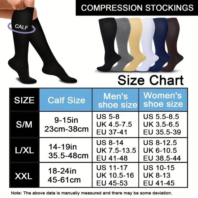 Șosete compresive pentru bărbați (6 perechi), 15-20 mmHg, pentru o circulație mai bună, împotriva varicelor, ideale pentru personalul medical, alergare și drumeții