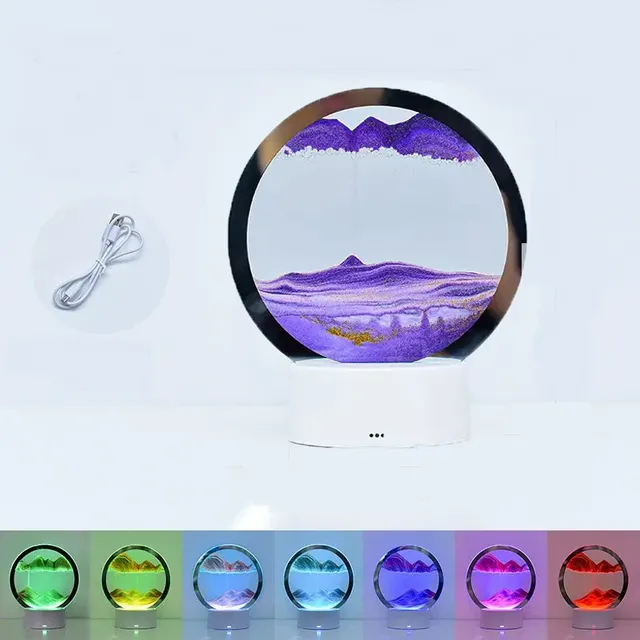 Ruchomy obraz 3D z piasku z podświetleniem LED - Lampka nocna w 16 kolorach