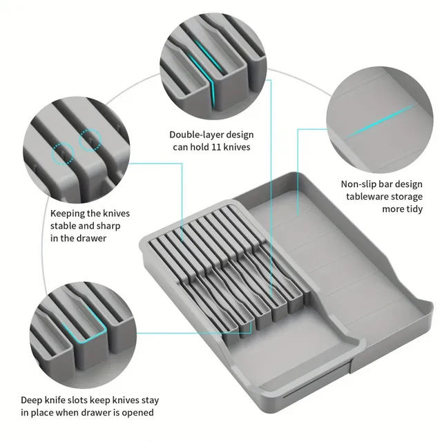Rozšíriteľné nože na zásuvku, organizér kuchynského noža, pre 11 nožov